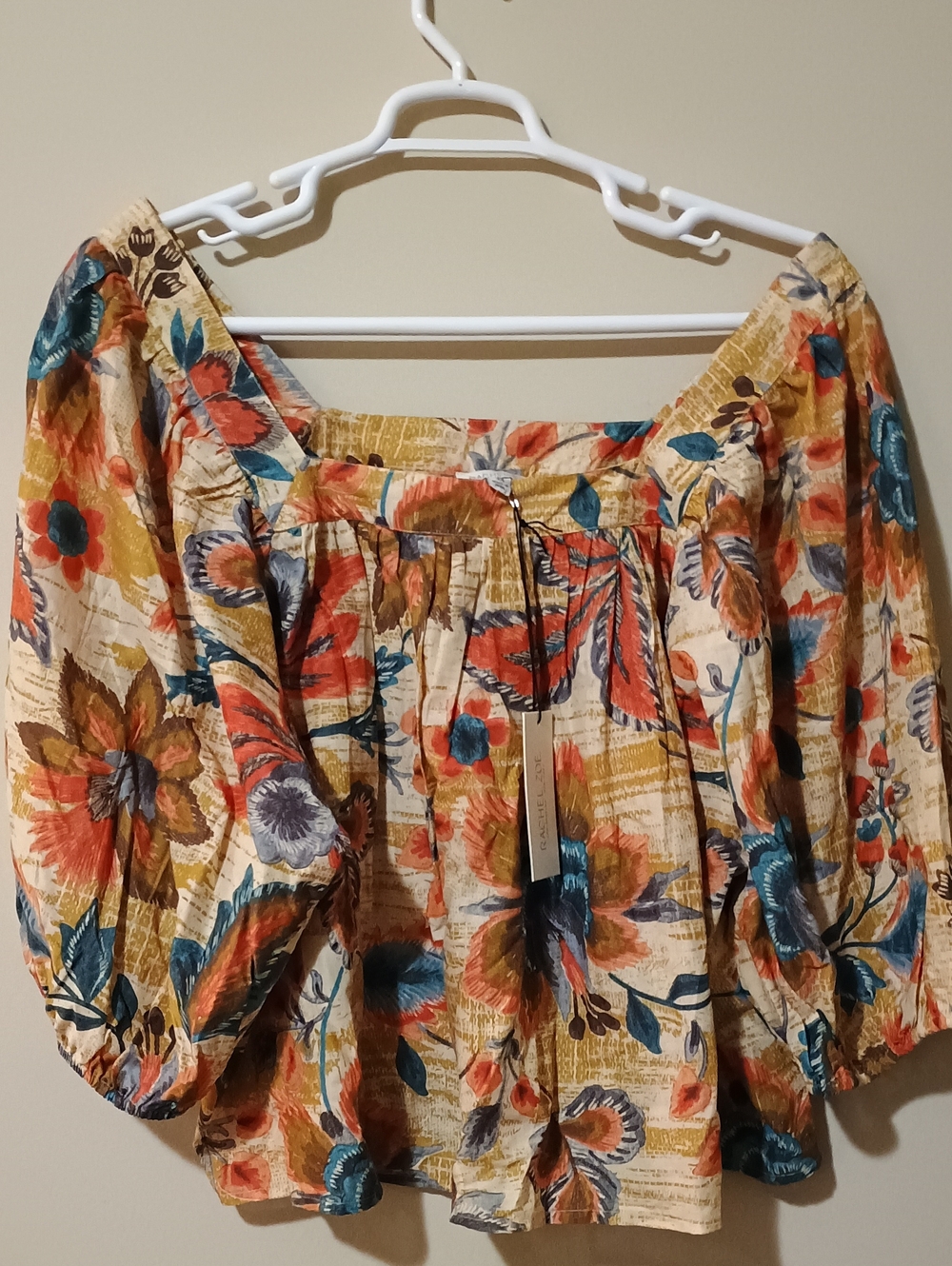 Rachel Zoe Terracotta Floral Boho Square Neck Flowy Blouse Plus Size 3X NWT